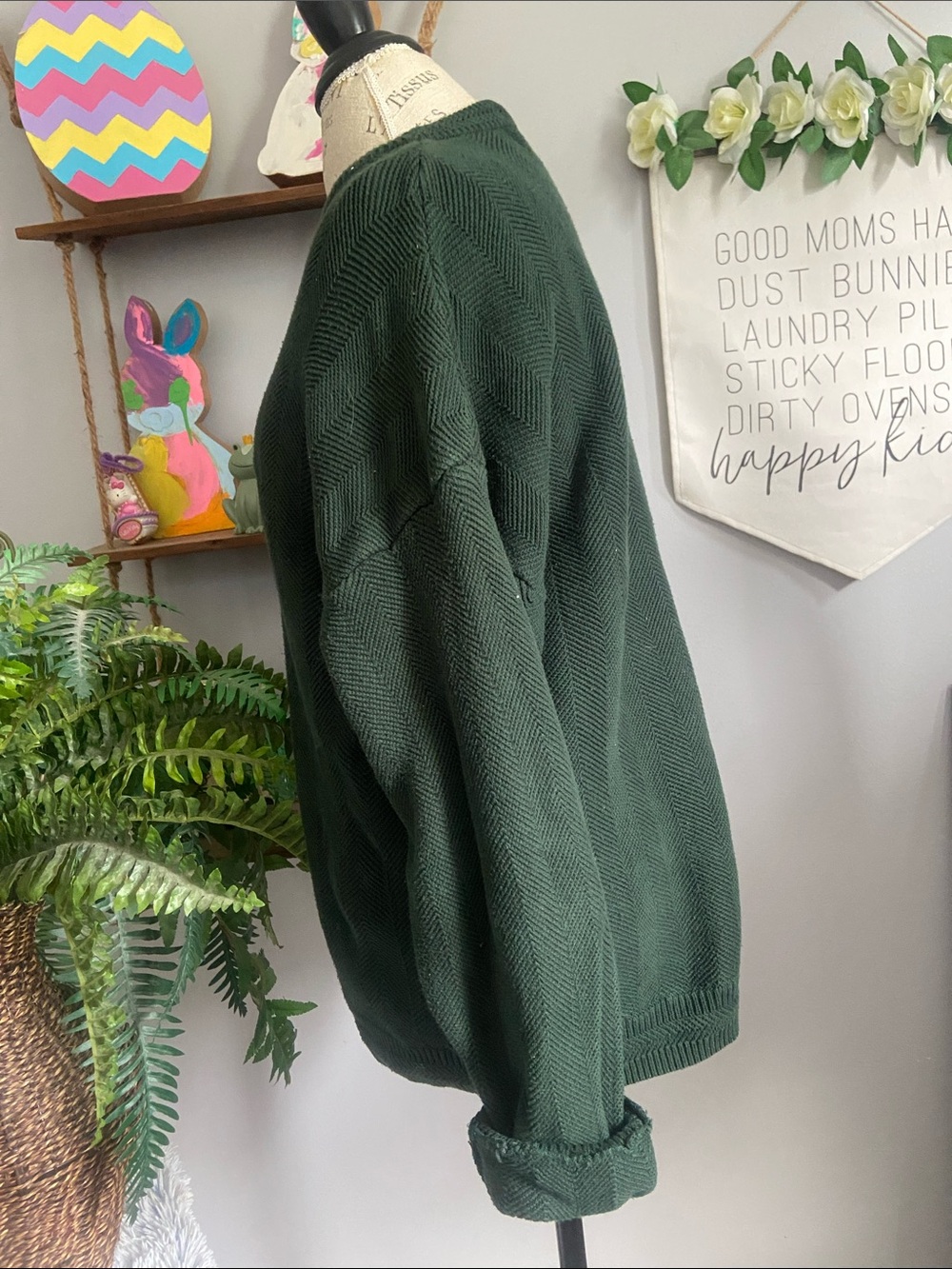 Vintage Chaps Ralph Lauren LARGE Classic Forest Green Oversized Crewneck Sweater - Picture 3 of 5